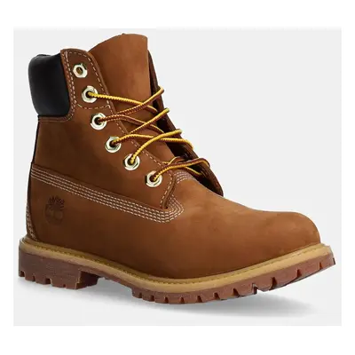 Nubukové workery Timberland PREMIUM 6 INCH BOOT hnědá barva, na plochém podpatku, TB1103602141