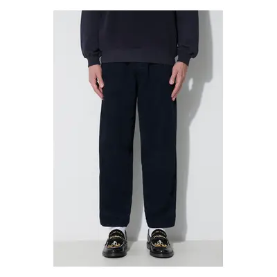 Manšestrové kalhoty Universal Works PLEATED TRACK PANT tmavomodrá barva, 29519