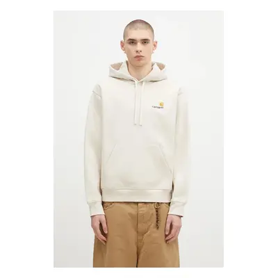 Mikina Carhartt WIP Hooded American Script Sweat pánská, béžová barva, s kapucí, s aplikací, I02