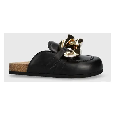 Kožené pantofle JW Anderson Chain Loafer dámské, černá barva, ANW35004E