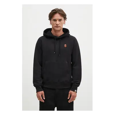 Bavlněná mikina A Bathing Ape One Point Pullover pánská, černá barva, s kapucí, hladká, 1K801140