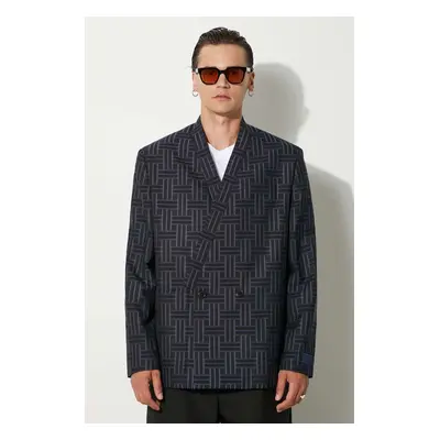 Vlněné sako Kenzo Weave Kimono Tailored Jacket tmavomodrá barva, FE65VE1309JG.77