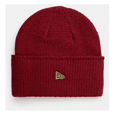 Čepice z vlněné směsi New Era WIDE CUFF BEANIE vínová barva, 60565442