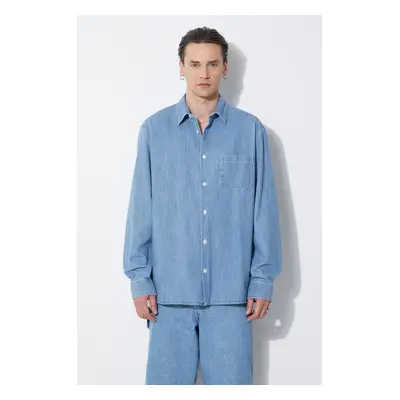 Džínová košile A.P.C. chemise math pánská, relaxed, s klasickým límcem, COGXX-H12584