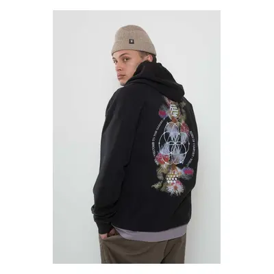 Bavlněná mikina Flowers for Society Premium 2.0 Oversized Hoodie pánská, černá barva, s kapucí, 