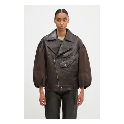 Bunda Andersson Bell Maeve Puff Sleeves Leather Jacket dámská, hnědá barva, přechodná, awa663w