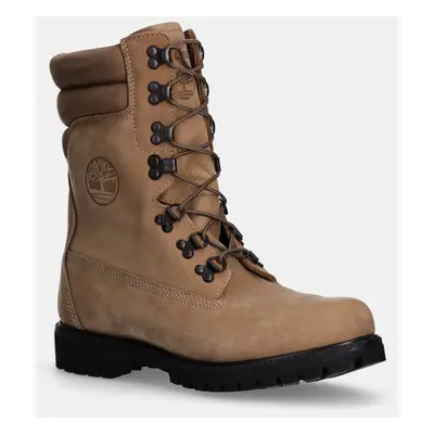 Nubukové boty Timberland Premium Tall Lace béžová barva, TB0A2MYWEN31