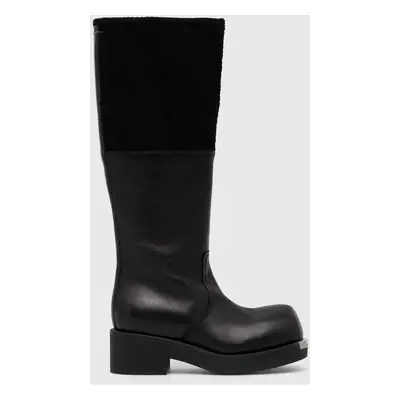 Kožené kozačky MM6 Maison Margiela Boot dámské, černá barva, na platformě, S66WW0075