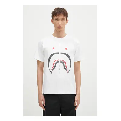 Bavlněné tričko A Bathing Ape Shark bílá barva, s potiskem, 1K80110003