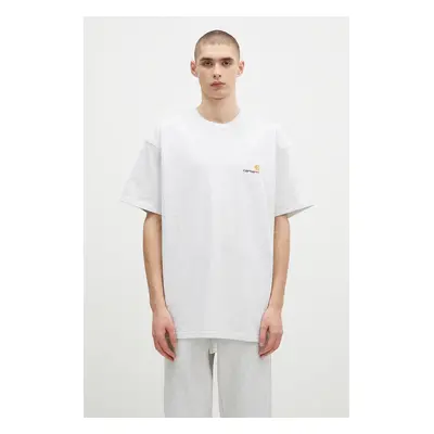 Bavlněné tričko Carhartt WIP S/S American Script šedá barva, I029956.482XX