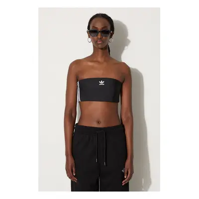 Top adidas Originals 3S TUBE TOP dámský, černá barva, cold shoulder, IX7823