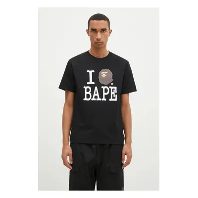 Bavlněné tričko A Bathing Ape I Love Bape černá barva, s potiskem, 1K80110043