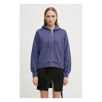 Bavlněná mikina Carhartt WIP Hooded Nelson Jacket dámská, fialová barva, s kapucí, s aplikací, I