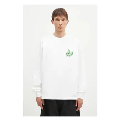 Bavlněné tričko s dlouhým rukávem MKI MIYUKI ZOKU Leaf Long Sleeve Tee bílá barva, s potiskem, L