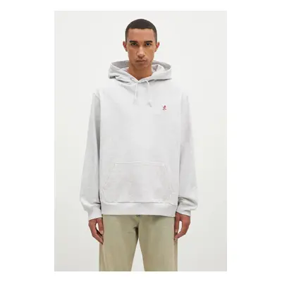 Bavlněná mikina Gramicci One Point Hooded Sweatshirt pánská, šedá barva, s kapucí, hladká