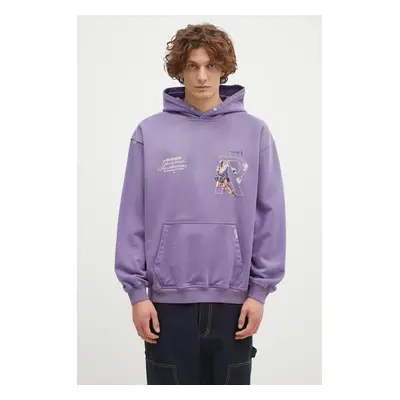 Bavlněná mikina Represent Hermes Hoodie pánská, fialová barva, s kapucí, s potiskem, MLM4230.057