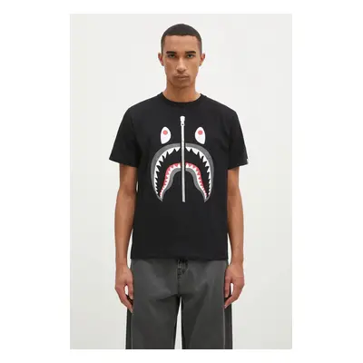 Bavlněné tričko A Bathing Ape Shark černá barva, s potiskem, 1K80110003