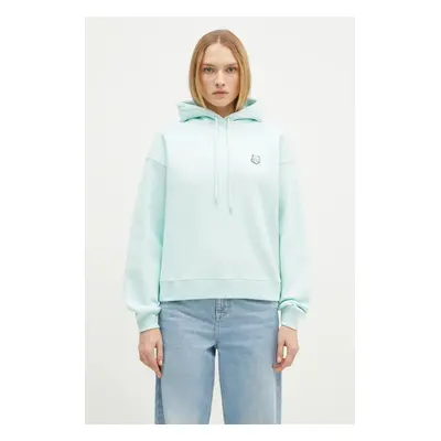 Bavlněná mikina Maison Kitsuné Bold Fox Head Patch Comfort Hoodie dámská, tyrkysová barva, s kap