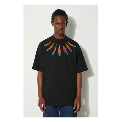 Bavlněné tričko Marcelo Burlon Collar Feathers Over Tee černá barva, s potiskem, CMAA054F24JER00