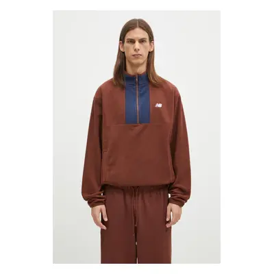 Fleecová mikina New Balance hnědá barva, s aplikací, MT43518ROK