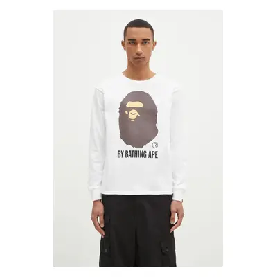 Bavlněné tričko s dlouhým rukávem A Bathing Ape By Bathing Ape Longsleeve bílá barva, s potiskem