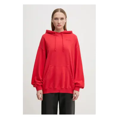 Bavlněná mikina Rotate Sweat Hoodie dámská, červená barva, s kapucí, hladká, 1124731292