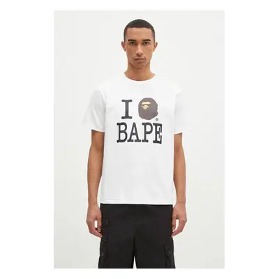 Bavlněné tričko A Bathing Ape I Love Bape bílá barva, s potiskem, 1K80110043