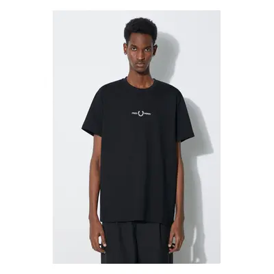 Bavlněné tričko Fred Perry Embroidered T-Shirt černá barva, s aplikací, M4580.102