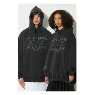 Mikina VETEMENTS Paris Logo Hoodie černá barva, s kapucí, s potiskem, UE64HD220B