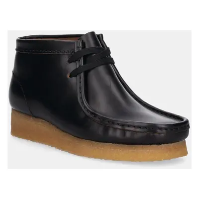 Kožené polobotky Clarks Originals Wallabee Boot dámské, černá barva, na platformě, 26177715