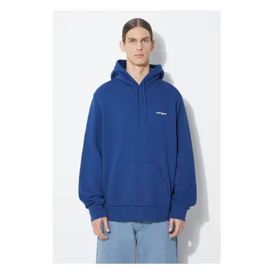 Mikina Carhartt WIP Hooded Script Embroidery Sweat pánská, tmavomodrá barva, s kapucí, hladká, I