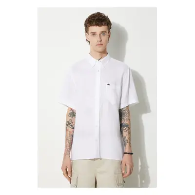 Plátěná košile Lacoste bílá barva, regular, s límečkem button-down