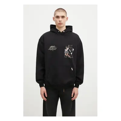 Bavlněná mikina Represent Hermes Hoodie pánská, černá barva, s kapucí, s potiskem, MLM4230.001