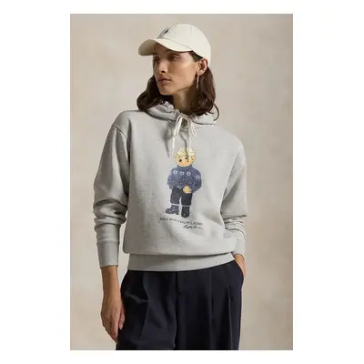 Mikina Polo Ralph Lauren dámská, šedá barva, s kapucí, s potiskem, 211947964