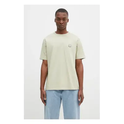 Bavlněné tričko Maison Kitsuné Bold Fox Head Patch Comfort Tee Shirt zelená barva, s aplikací, M