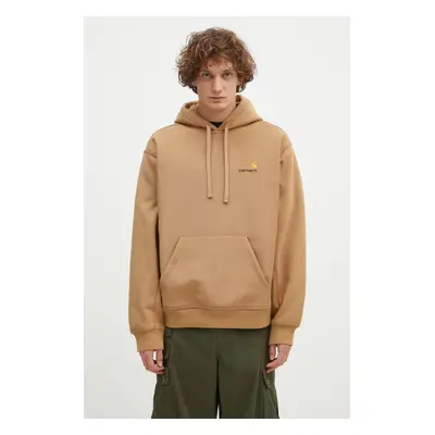 Mikina Carhartt WIP Hooded American Script Sweat pánská, zelená barva, s kapucí, s aplikací, I02