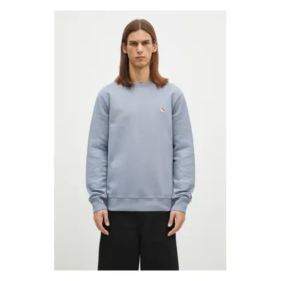 Bavlněná mikina Maison Kitsuné Fox Head Patch Regular Sweatshirt pánská, modrá barva, hladká, LM