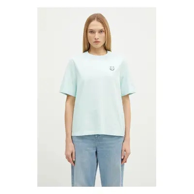 Bavlněné tričko Maison Kitsuné Bold Fox Head Patch Comfort tyrkysová barva, MW00127KJ0119