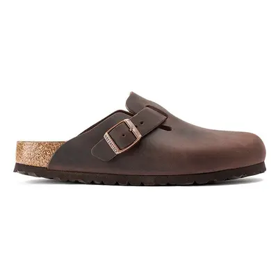 Kožené pantofle Birkenstock Boston dámské, hnědá barva, 860133