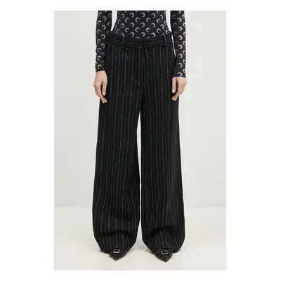 Vlněné kalhoty Kenzo Stripped Wide Pants černá barva, jednoduché, high waist, FE62PA0949GM.99