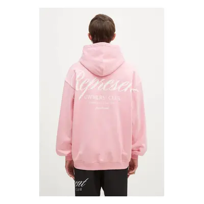 Bavlněná mikina Represent Represent Owners Club Script Hoodie pánská, růžová barva, s kapucí, s 