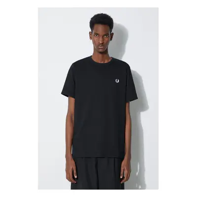 Bavlněné tričko Fred Perry Ringer T-Shirt černá barva, s aplikací, M3519.102