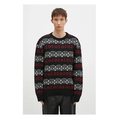 Vlněný svetr Needles Crew Neck Sweater pánský, černá barva, hřejivý, PU317