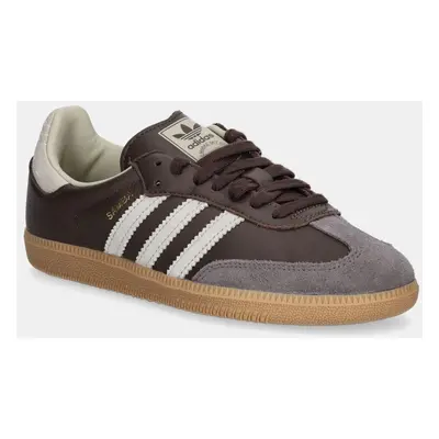 Kožené sneakers boty adidas Originals Samba OG hnědá barva, ID1481