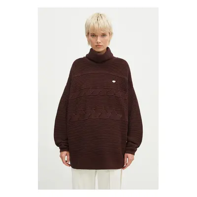 Bavlněný svetr adidas Originals OS Turtleneck hnědá barva, hřejivý, s golfem, IX0966