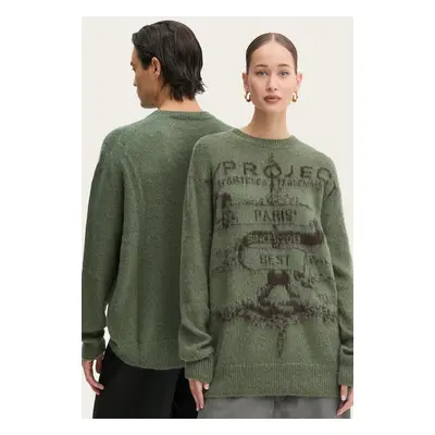 Svetr s příměsí mohéru Y/Project PARIS' BEST JACQUARD PULLOVER zelená barva, 206SW001