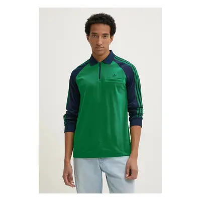 Velurová mikina adidas Originals Velour Polo zelená barva, JN5981