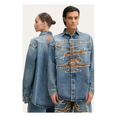 Džínová košile Y/Project EVERGREEN PARIS' BEST PATCH DENIM SHIRT modrá barva, relaxed, s klasick