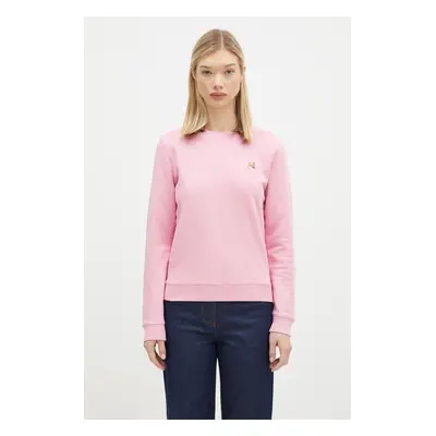 Bavlněná mikina Maison Kitsuné Fox Head Patch Regular Sweatshirt dámská, růžová barva, hladká, L