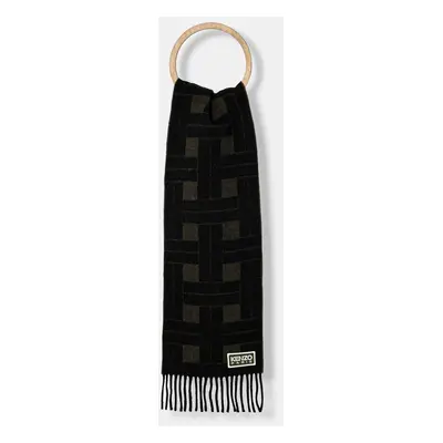 Vlněná šála Kenzo Reversible Scarf zelená barva, FE68EU014JEC.51